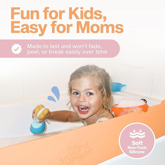 Original PlayPad, Bathtub Splash Guard Play Shelf - Toy Tray Caddy Holder Storage - Suction Cups Attach to Bath Tub - No Mess Water Spill in Bathroom for Toddlers Kids Baby (Orange)