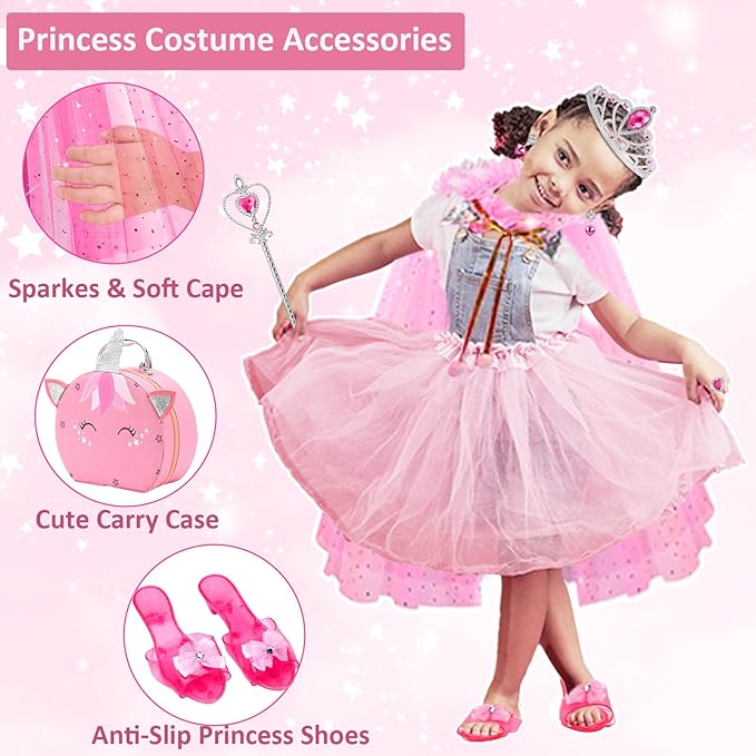 Heaning Princess Dress Up for Girls Costumes Accessories with Cape Christmas Birthday Gift Toys for 3-6 Year old Girl