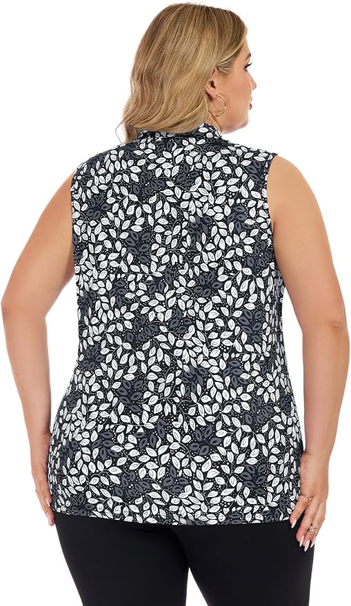 Misyula Style Plus Size Womens Golf Shirt Full-Zip with Pockets Tank Tops | Sleeveless, Quick Dry, Moisture-wicking, Lightweight Vests, Athletic, Tennis, Running, Workout, Casual, Travel, Work