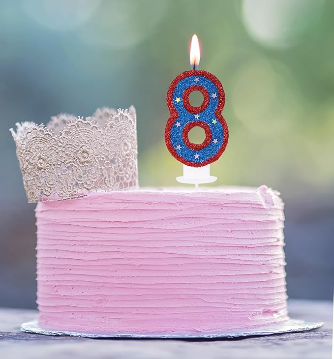 Blue Captain Hero Number 8 Candle Birthday Boy Girl 8 Years Old Cake Topper, 8 Birthday Candle for Kid's Superheroes Theme Party Cake Decoration