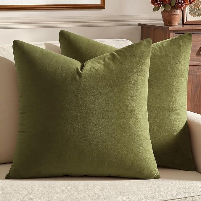MIULEEVelvet Soft Euro Throw Pillow Covers 24x24 Inch Light Olive Green | Pack of 2 Solid Decorative Euro Sham, Modern Luxury Home Decor, for King Bed Sofa Couch Bedroom Livingroom