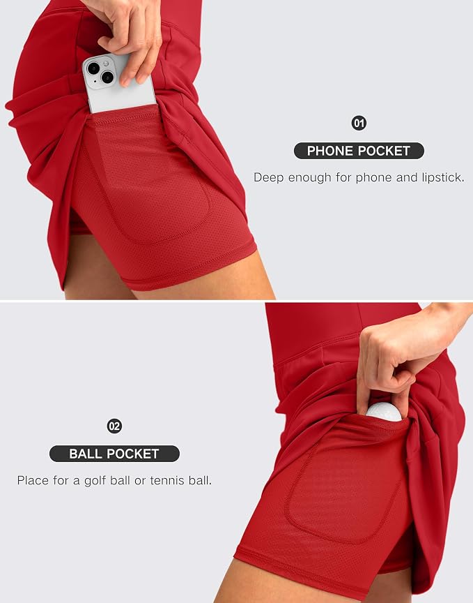 Women's 18" Skorts with 4 Side Pockets High Waisted Long Golf Skirt | Soft, Lightweight, Stretch, Breathable, Mesh Built-in Shorts, Athletic, Tennis, Dressy, Casual