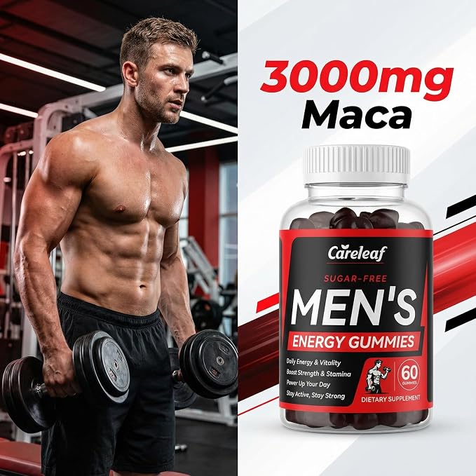 Men's Energy Gummies - Testosterone Support to Enhance Male Energy, Stamina, Endurance & Prostate Health - Testo Gummy with Maca, Ginseng, Horny Goat Weed, Pumpkin Seed & Zinc, 60 Ct