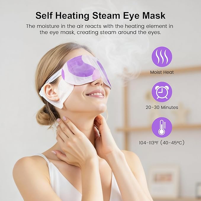 5 Packs Steam Eye Masks For Dry Eyes, Eye Heating Pad Warm Compress For Eyes Stress Relief, Disposable Heated Eye Mask Travel Essentials, Spa Relaxing Self Care Gifts For Women (Large, Lavender)