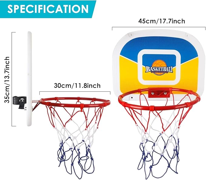 Trampoline Basketball Hoop with 2 Mini Basketball Easy to Install, Upgraded Basketball Hoop for Trampoline Dunk, Fit for Straight and Curved Pole,for Indoor and Outdoor Use