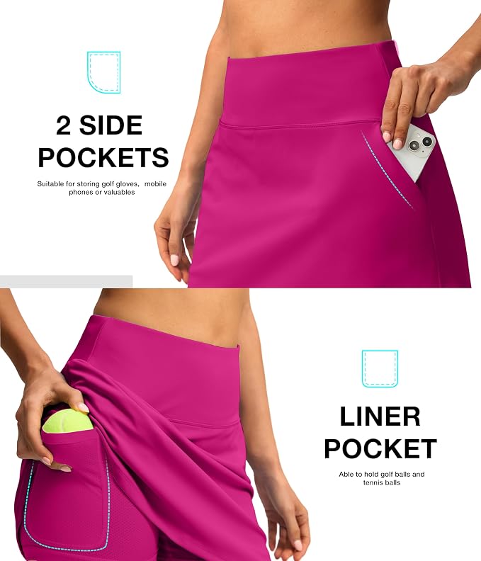 16'' Skorts for Women with 4 Pockets Athletic Tennis Golf Skirt | Built-in Shorts, High Waisted, Stretchy, A Line, Casual, Pickleball, Skort