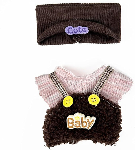 17cm Doll Clothes(NO Doll), Cute Dolls Outfit Accessories with Hat + Top + Suspenders Pants, Small Kawaii Clothes Set for Dolls(Style 13)