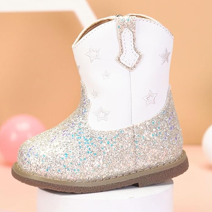 Newsonet Baby Cowboy Cowgirl Boots Infant Western Boots Toddler Boys Girls Round Toe Riding Mid Calf Boots All Seasons for 6 9 12 18 24 Months