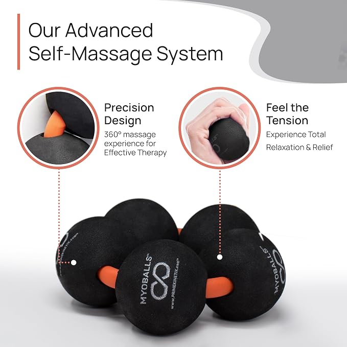PRIMEKINETIX MyoBalls Foam Roller - Foam Rollers for Muscles, Enhanced Mobility, Deep Tissue & Full Body Massage, Trigger Point Therapy, for Athletes & Active Lifestyles, 1 Set of 5 Balls, Black