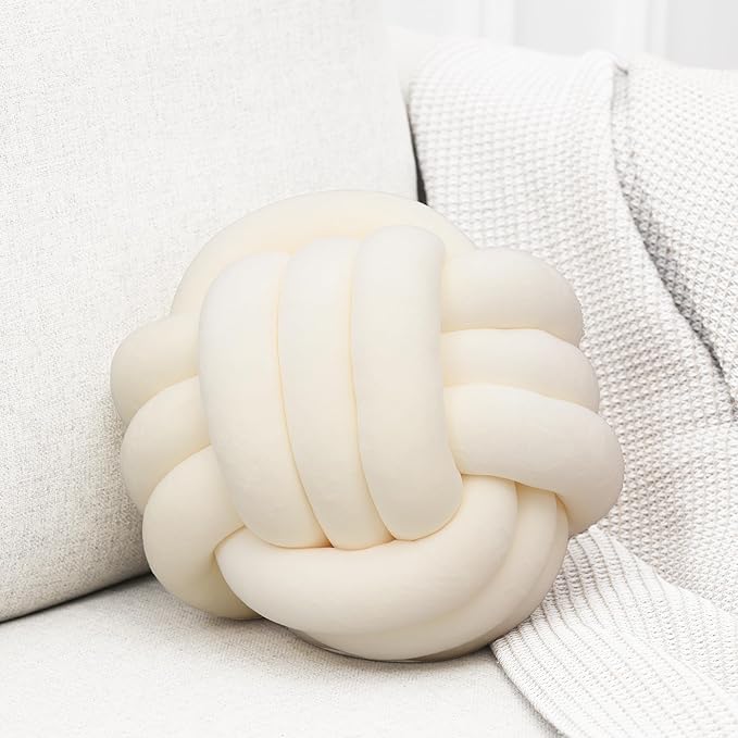 Petrella Knot Pillows Ball Round Throw Pillows Home Decor Cushion Decorative Aesthetic Throw Pillows，White 11inch
