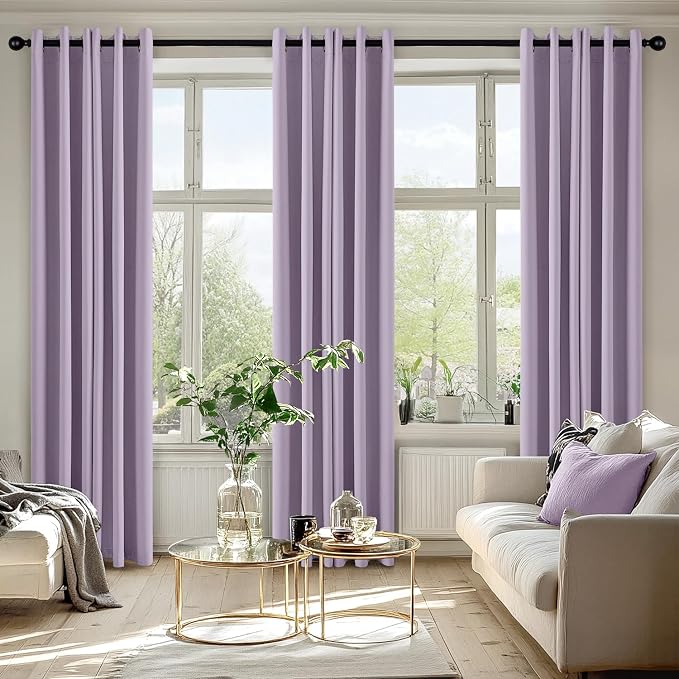 MIULEE Blackout Curtains for Bedroom 2 Panels 40 x 84 Inch Long Lilac | Thermal Insulated, Living Room Darkening Grommet Drapes, Noise Reducing, Light Blocking Window Treatments