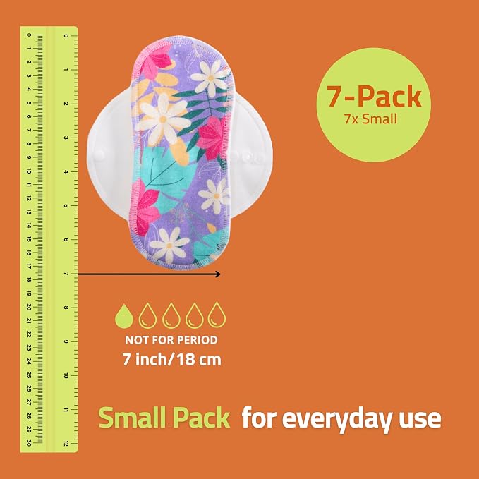 Non-Slip (Premium) Reusable Organic Panty Liners for Women & Teens (Small 7-Pack) – Breathable, High-Temp Washable Cotton Cloth Panty Liners for Vaginal Discharge – Keep You Fresh & Dry for Daily Use