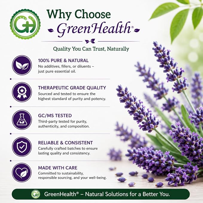 GreenHealth Lavender Essential Oil – 16 fl oz (473 ml) – 100% Pure & Uncut – Aluminum Bottle – Bulk Lavender Oil for Diffuser, Aromatherapy, Candles, Soap & DIY