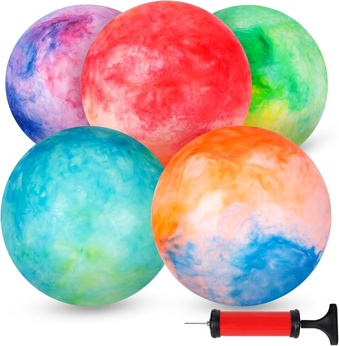3 otters Inflatable Playground Ball, 5 PCS Marbleized Bouncy Balls 9 Inches Rubber Sensory Kickballs, for Kids Adults Indoor & Outdoor Games, Beach Party Gifts