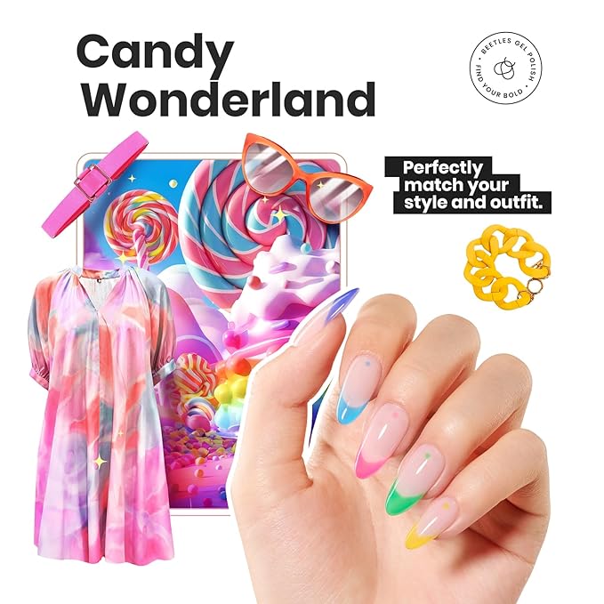 Beetles Neon Nail polish Set, 6 Jelly Colors Bright Rainbow Nail Polish Kit Quick Dry Finger Nail Polish Glossy Shine Nail Lacquer Polish Long Lasting Gifts for Women