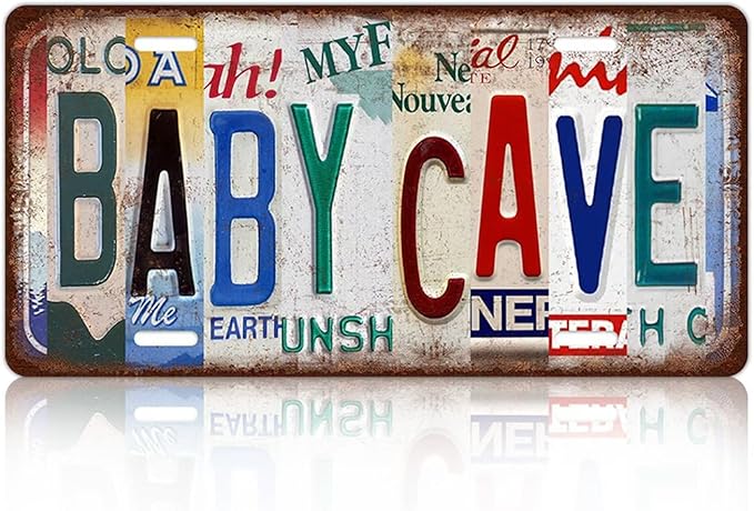 Vintage Baby Cave License Plate Wall Decor Bar Metal Tin Sign 12 x 6 Inches