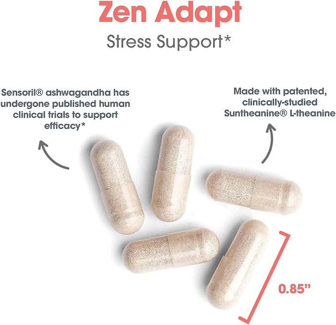 Allergy Research Group Zen Adapt - 200 mg L-Theanine, 125 mg Ashwagandha & 550 mg GABA - Supports Stress Response and Calmness - Vegetarian Capsules - Hypoallergenic Formula - 30 Servings - 60 Count
