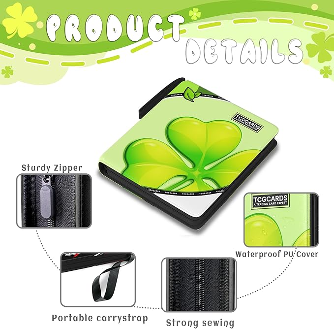 Trading Card Binder 4 Pocket, Card Binder 400 Pockels Card Book Holder Cards with 50 Removable Sleeves, 3-RingZip Design MTG/TCG/Sport Collectible Trading Card Albums Gifls for Boys and Girls (Leaf）