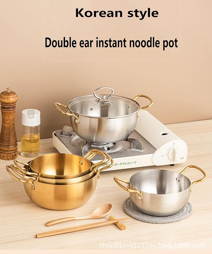 Ramen Soup Pot Pan with Lid Ramen Cooker Ramen Pot Korean Noodle Cooker Aluminium Alloy Cooking Pot with Lid Stock Pot for Cooking Soup Pasta and Stew Spoon,Silver,20CM