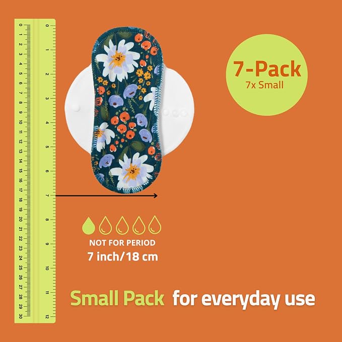 Organic Cotton Reusable Panty Liners for Women & Teens (Small 7-Pack) – 100% Breathable & High-Temp Washable Cloth Panty Liners for Vaginal Discharge only – Gentle on Skin, Stay Fresh & Dry Daily