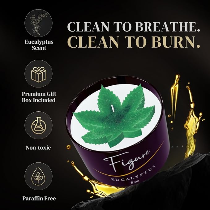 Cannabis Leaf Eucalyptus Scented Candle | All Natural for Cannabis Lovers | Hand-Poured Aromatherapy | Organic Soy & Beeswax Blend | 100% Beeswax Wick | Essential Oils | Gift Box Included
