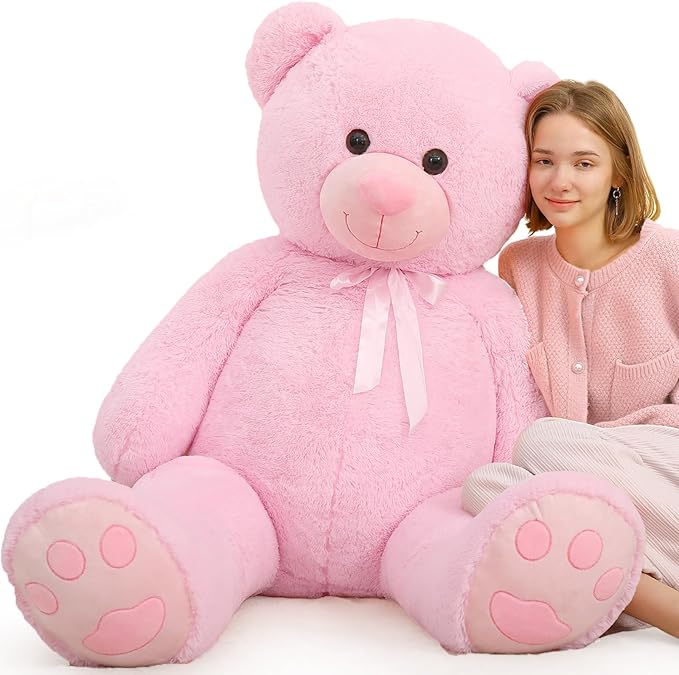 Tezituor Giant Teddy Bear - 5 Feet Tall Pink Life Size Stuffed Animal with Footprints - Valentine's Day Gift