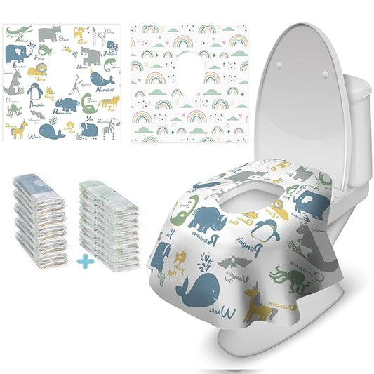 Blissful Diary 20 Pcs Toilet Seat Covers Disposable for Toddlers & Adults, Extra Large Waterproof, Portable Package for Travel, Kids Potty Training