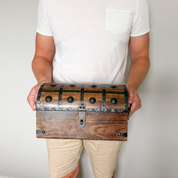 Treasure Chest Keepsake and Decorative Wood Box - Storage Box (X-Large 11x6x6.5)