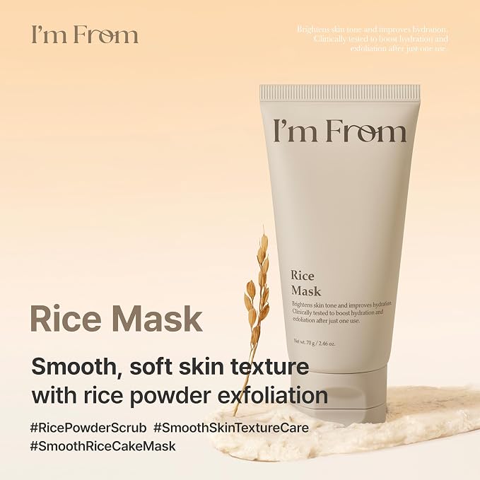 I'm From Rice Mask, Soft Exfoliating Wash-Off Rice Mask, Glass&Dewy, Hydration, Korean Skin Care 2.37fl.oz