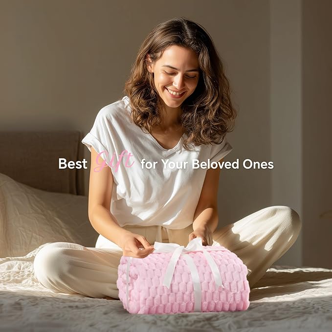BEDELITE Throw Blanket for Couch, Soft Cozy Gifts for Women, Cherry Blossom | 3D Jacquard Decorative Fleece Blanket, Super Soft Plush Throw, Cute Birthday Gift for Women, Suitable for All Seasons, 50*60