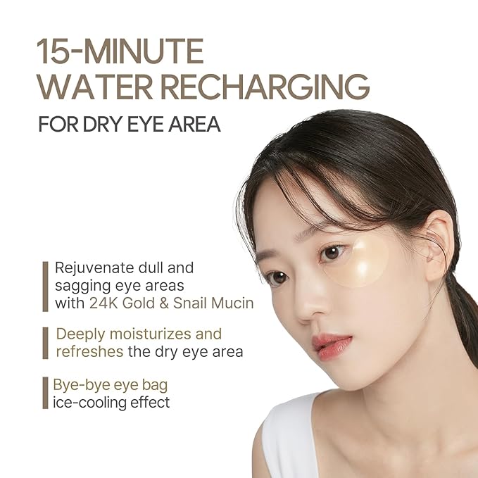 Petitfee Gold & Snail Hydrogel Eye Patch 60ea (30pairs) - 24k Gold Snail Eye Mask for Firming, Healthy Skin, Hydrating, Skin Elasticity, Snail Secretion Filtrate, Bamboo Extract, Green Tea Extract