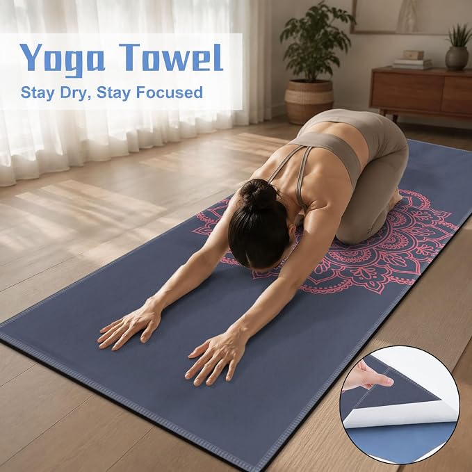 Yoga Mat Towel, Hot Yoga Non Slip with 4 Corner Pockets, 70 x 26 in | Soft Absorbent Microfiber With Four Corner Pockets, Fits Over Yoga Mats For Hot Yoga, Pilates, Gym, And Travel