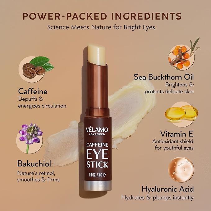 VELAMO ADVANCED Caffeine & Retinol Eye Stick Duo: Energizing & Renewing AM/PM Under Eye Balms for Dark Circles, Puffiness & Wrinkles - Travel Essentials, Portable & Perfect for On-the-go Use