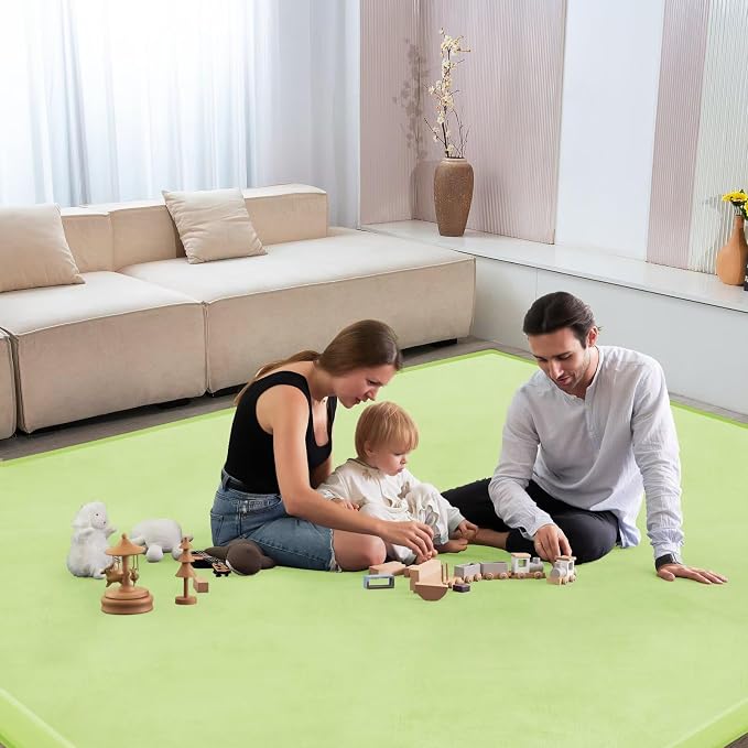 Baby Play Mat for Floor Nursery Muscle Mat Area Rug Playroom Rug 50"x50" Elastic Foam 1.3" Thick Crawling Mat for Babies,Toddlers, Infants,Kids (Light Green)
