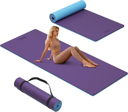 HAHE Wide Yoga Mat 72"x32"x0.4" Thick Pilates Mat with Carrying Strap