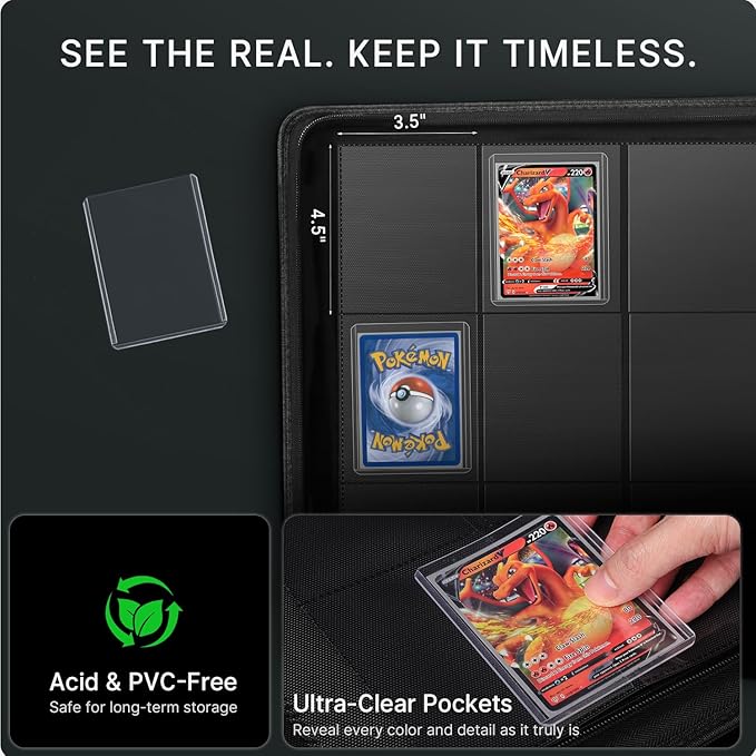 Foluck 9 Pocket Top Loader Binder, Holds 252 Toploaders, 200Pcs Top Loaders & Card Sleeves Included, Side-Loading Trading Card Binder, Premium Collection Album for Pokemon, TCG, MTG, Sports Cards