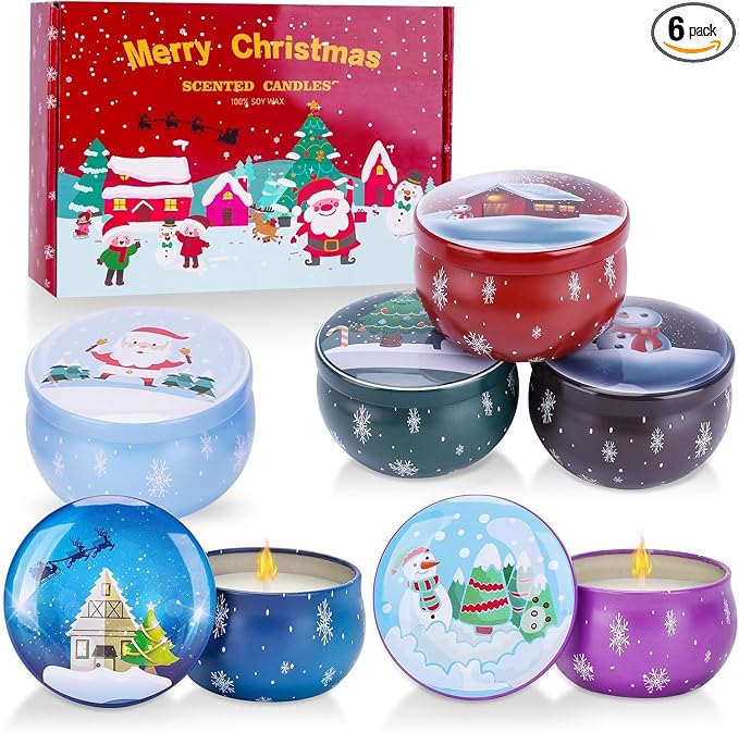 Christmas Scented Candles Gifts Set for Women, 6 Pack 2.5 Oz Candle Set, Natural Soy Wax, Aromatherapy Candles for Birthday, Christmas, Gifts for Her Women