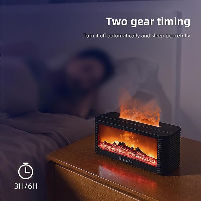 250ML Fireplace Flame Aroma Diffuser, Simulated Fire Effect Essential Oil Diffuser Humidifier with 9 Colors Changing LED Lights, 3H/6H Auto Shut-Off Timer, for Home Bedroom Office, Black