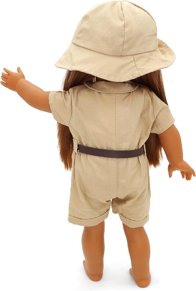 Playtime by Eimmie 18 Inch Doll Clothes and Accessories - Safari Outfit and Stuffed Animal Set - Clothing Sets & Stuff - Fits American, Generation & Similar 18” Dolls for Girls