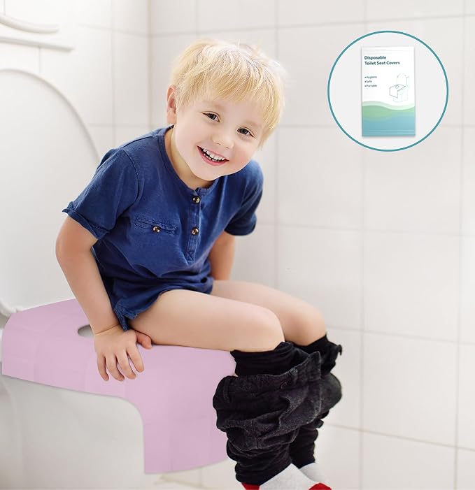 FOGOSO 50 Pack Disposable Toilet Seat Covers 16x24 Inch Extra Large Individually Wrapped Toilet Seat Shields Travel Accessories for Adults Kids-Pink