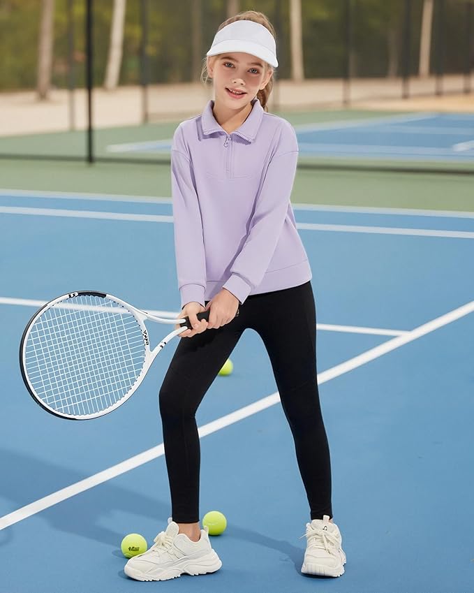 Girls Quarter Zip Sweatshirt Long Sleeve Pullover Tops Kids Casual Spring Outfits for Teen Girls, 5-14 Years