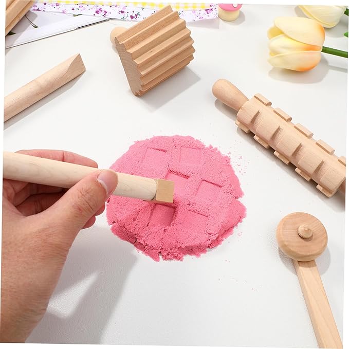 Garneck 12Pcs Wooden Clay Tools Set for Kids: Dough Rolling Modeling Accessories Pottery Sculpting Kit Modeling Accessories for Early Education Art Craft Activity Home School
