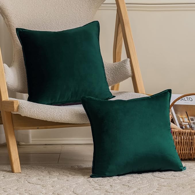 JIAHANNHA Velvet Green Throw Pillow Covers 12”x20”Pack of 2 Soft Decorative | Square Cushion Covers for Couch Sofa Bed Livingroom Car Home Decor,30x50Cm
