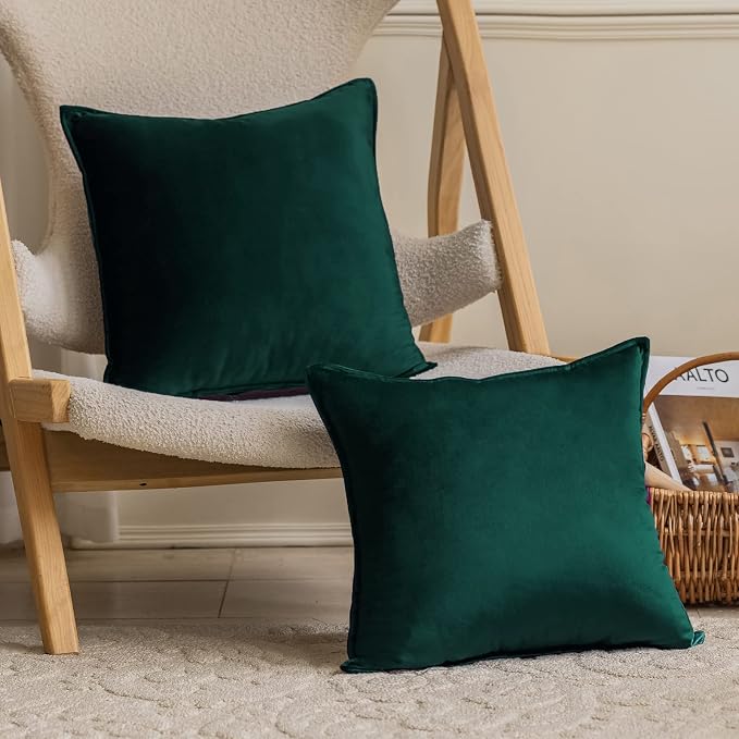 JIAHANNHA Velvet Green Throw Pillow Covers 20”x20”Pack of 2 Soft Decorative | Square Cushion Covers for Couch Sofa Bed Livingroom Car Home Decor,50x50Cm