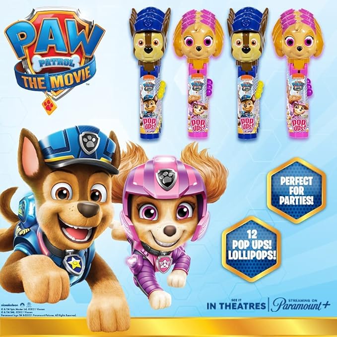 Pop Ups! Paw Patrol Lollipop Holder | Collectable Paw Patrol Toy Lollipop Case | Stocking Stuffers, Party Favors for Goodie Bags, Piñata Candy, Game Prizes | Skye & Chase Bulk Set of 12 | Lollipops Included