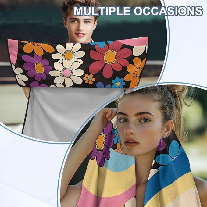 INSTANTARTS Retro Flower Power Car Seat Towel Covers Yoga Towel Car Seat Cover Portable