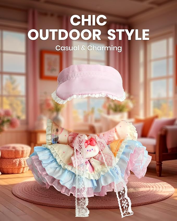 17cm Clothes Set, Accessories for 6.7 Inches Doll Clothes, Light Pink Velvet Hat + Kawaii Puffy Skirt Set, Cute Clothing No Doll Included