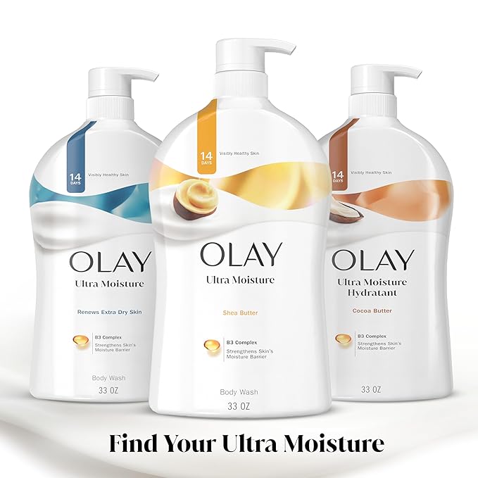 Olay Body Wash for Women, Ultra Moisture, 24/7 Moisture Barrier Repair, Hydrating Formula for Visibly Healthy Soft Skin, Vitamin B3 & Hyaluronic Blend, For All Skin Types, Shea Butter Scent, 35 fl oz