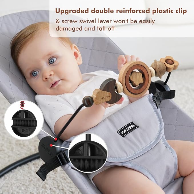 Baby Bjorn Bouncer Toy Bar - Toy Bar for Baby Bouncer Soft & Bliss, Easy to Attach and Remove, 360°Rotating Natural Wooden Toys, Exciting Design for Curious Babies, Circular Natural Wood