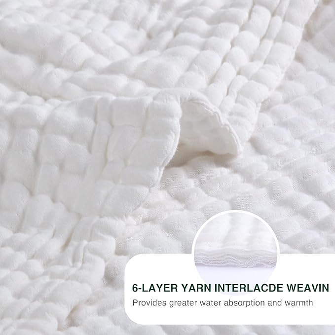 Love's cabin 100% Cotton Muslin Blanket, 6 Layer Lightweight Breathable Gauze Large Throw Blanket 50 x 70 Inches, Soft Cooling All Season Blanket for Couch or Sofa, White